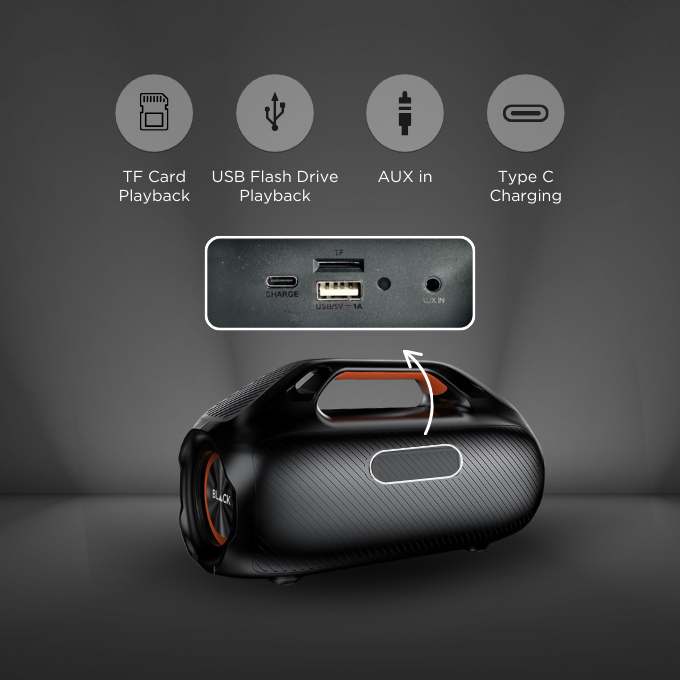 BLACK BassBlast Wireless Bluetooth Speaker, 100W, EX BASS, Up to 9H Playtime, 1 Yr Warranty BLACK BassBlast Wireless Bluetooth Speaker, 100W, EX BASS, Up to 9H Playtime, 1 Yr Warranty